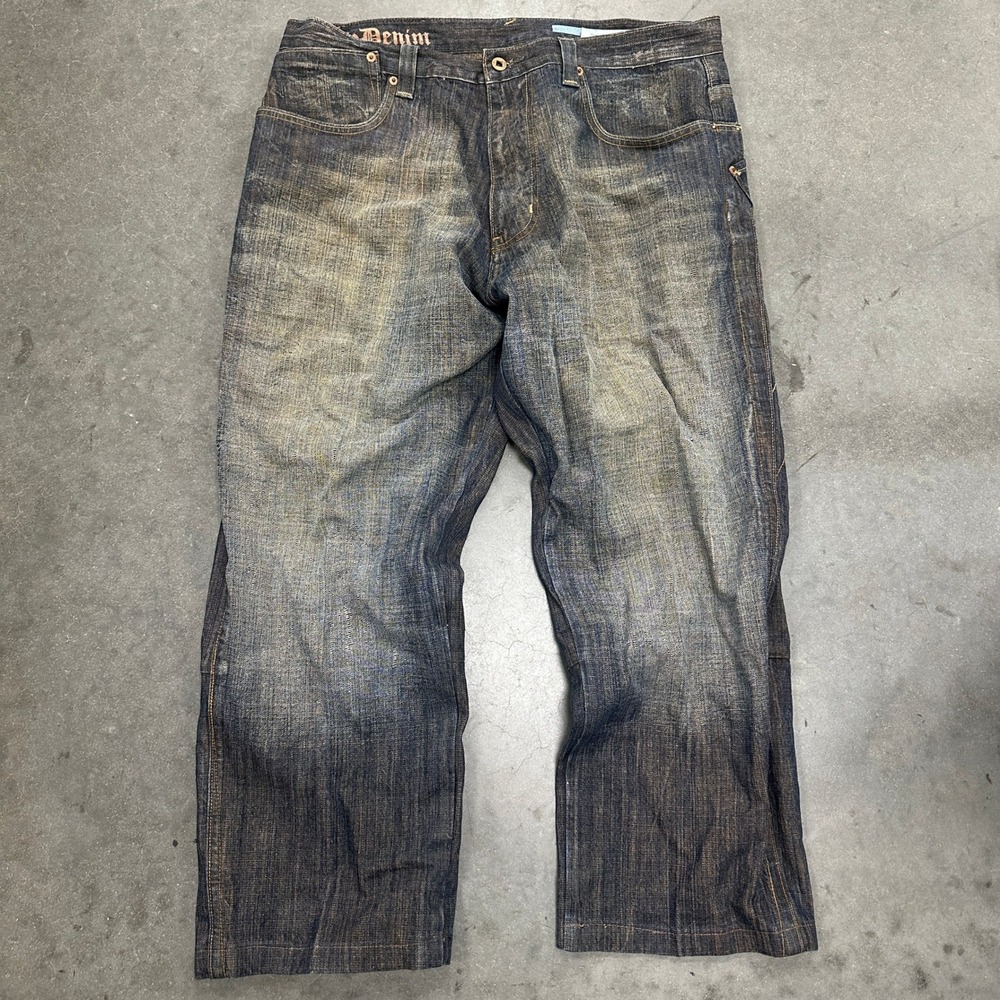 Azzure Love Life Denim Mens 36x34 Baggy Wide Leg Y2K Streetwear Jeans Dark Wash